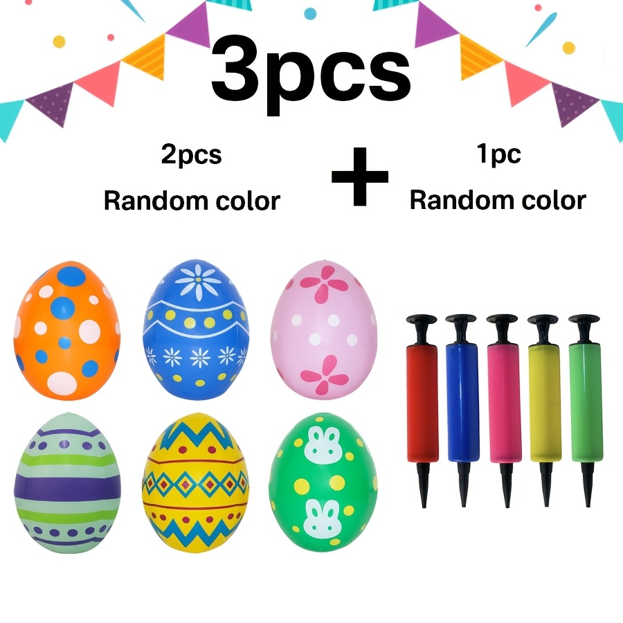 Image of 3pcs Giant Inflatable Easter Ball Set, 13.78-inch , Outdoor Hanging Decoration With Air Pump, Pvc Easter Party Decoration