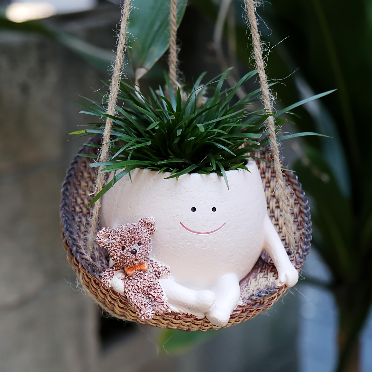 Cute Smiling * Hanging Planter with Hanging Chair Suitable for, Resin Plant  Pot with Drainage Holes - /Outdoor Garden Decor, Pot, Hanging Flower Pot -  Good Gift Idea