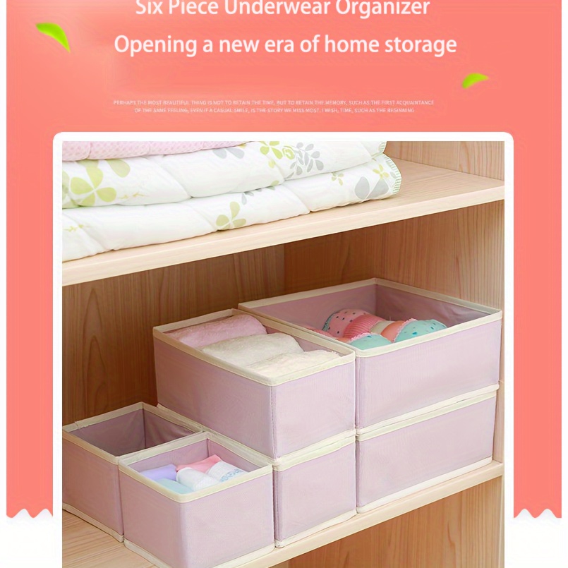 6pcs foldable non woven storage bins for underwear socks   space saving closet organizers details 0