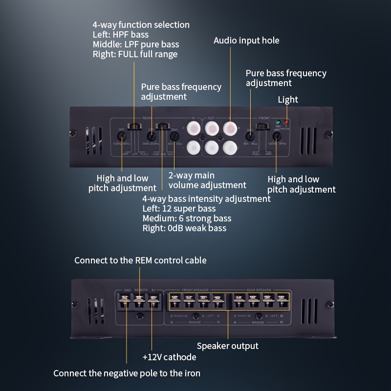 Car Audio High Power Amplifier 4 Channel High Power Aluminum Alloy 12V Stereo Surround Passive Car Audio Amplifier Black