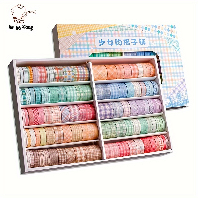 

100 Rolls Colorful Large Capacity Checkered Washi Tape Set 5/8/10/15/20/30mm Diary Book Journal Diy Decorative Tape