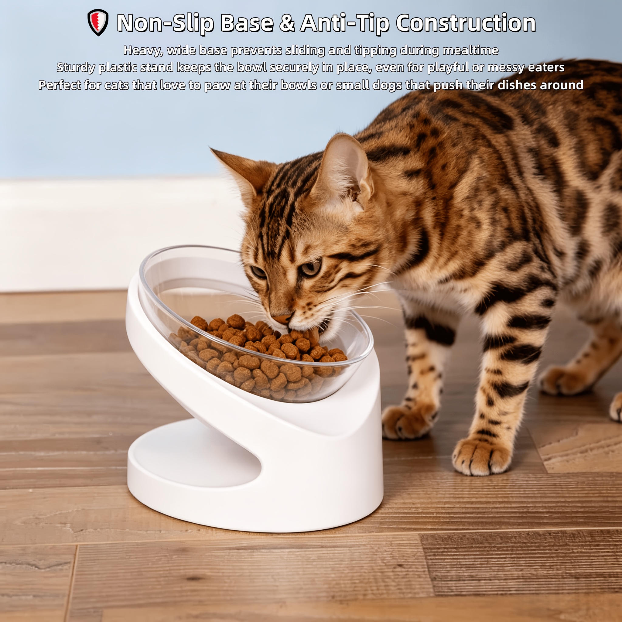 Tilted Neck-Protection Pet Bowl Set with Anti-Splash Bib