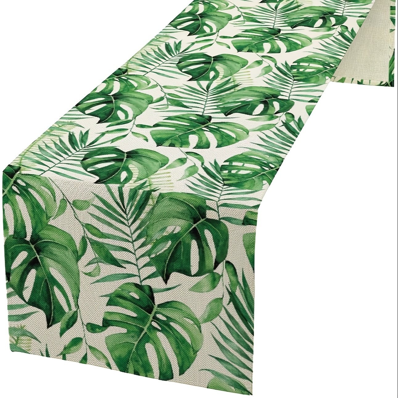 

1pc, Chemin de table décor feuille de lin, Chemin de table imprimé feuille de palmier vert tropical plante jungle pour cuisine salle à manger décoration de table de fête 13X48/13X72/13X108/Pouces