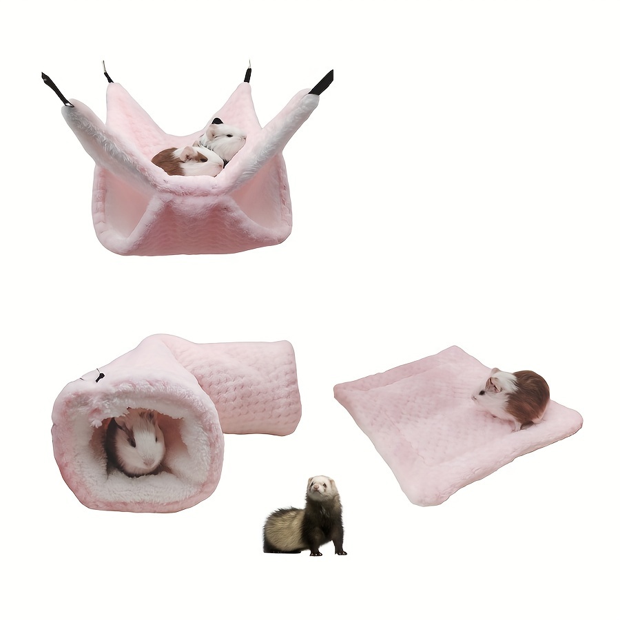 

Cozy Double-layer Hammock & Hideaway Tunnel Set For Sugar Gliders - Soft Polyester, Ideal For Small Pets Like Guinea Pigs, , And