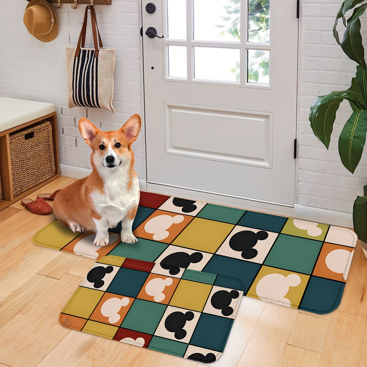 

Mickey Mouse Pattern Comfort Mat For Kitchen And Bathroom - Non-slip, Machine Washable, Knit Weave, Polyester, Rectangular Entryway Rug