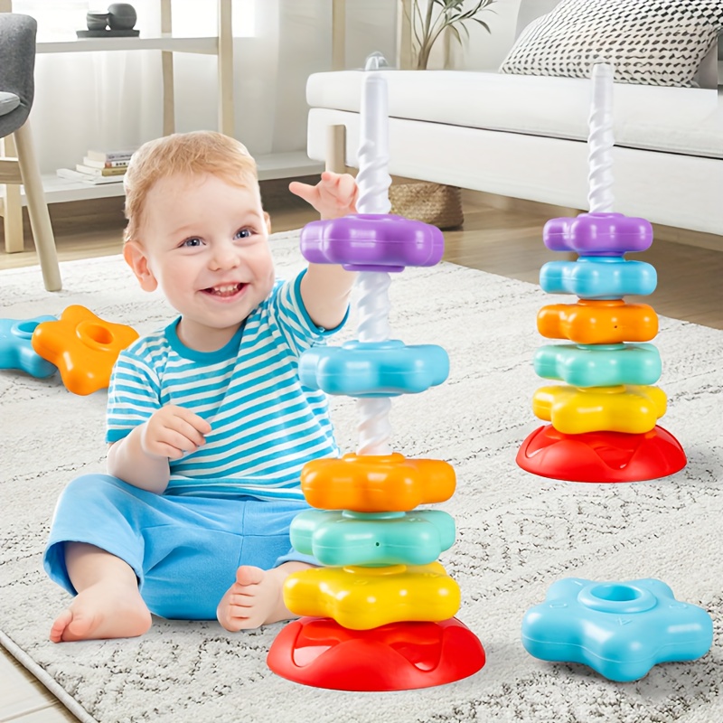 rainbow rotating stacking   for   1 2 years colorful plastic educational stacking rings to   motor skills color recognition balance safe   learning toy educational play vibrant   durable plastic   toy 0