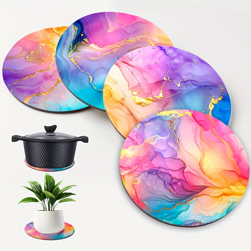 Image of 4pcs Pastel Rainbow Wooden Trivet Placemats - Heat Resistant Pot Holders, Multipurpose Non-slip Coasters Set For Kitchen, Table, Countertops, Hot , Perfect For Home, Office, Parties And Festivals