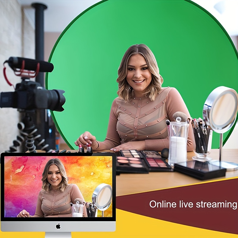 green backdrop portable webcam background folding round green screen chair backdrop for home video conference live streaming broadcast