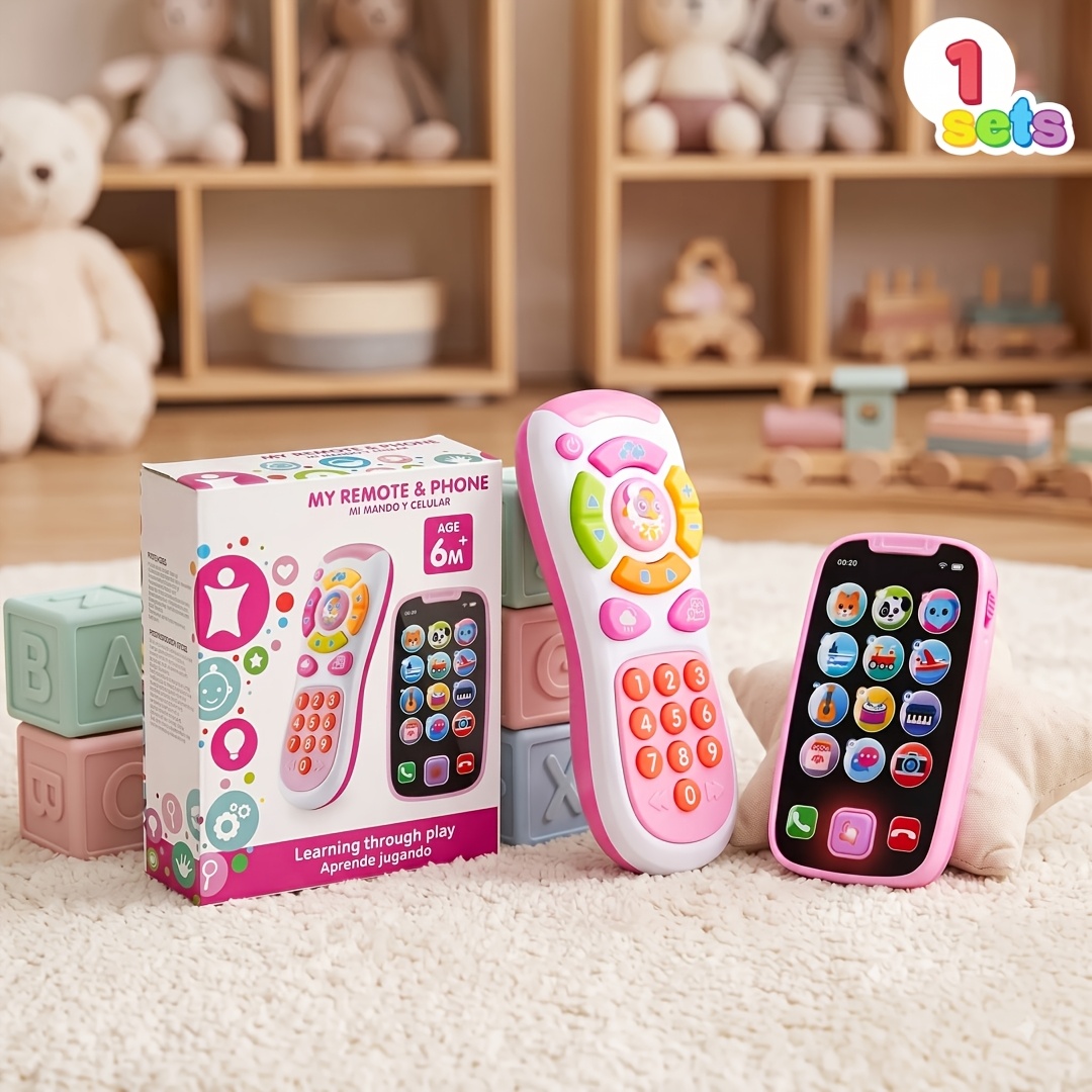 TEMU Baby Learning Phone & Remote Toy - Pink Smartphone Tablet With Music, Games Suitable For, Infants, Kids, Birthday Gifts, Easter Basket Stuffers,