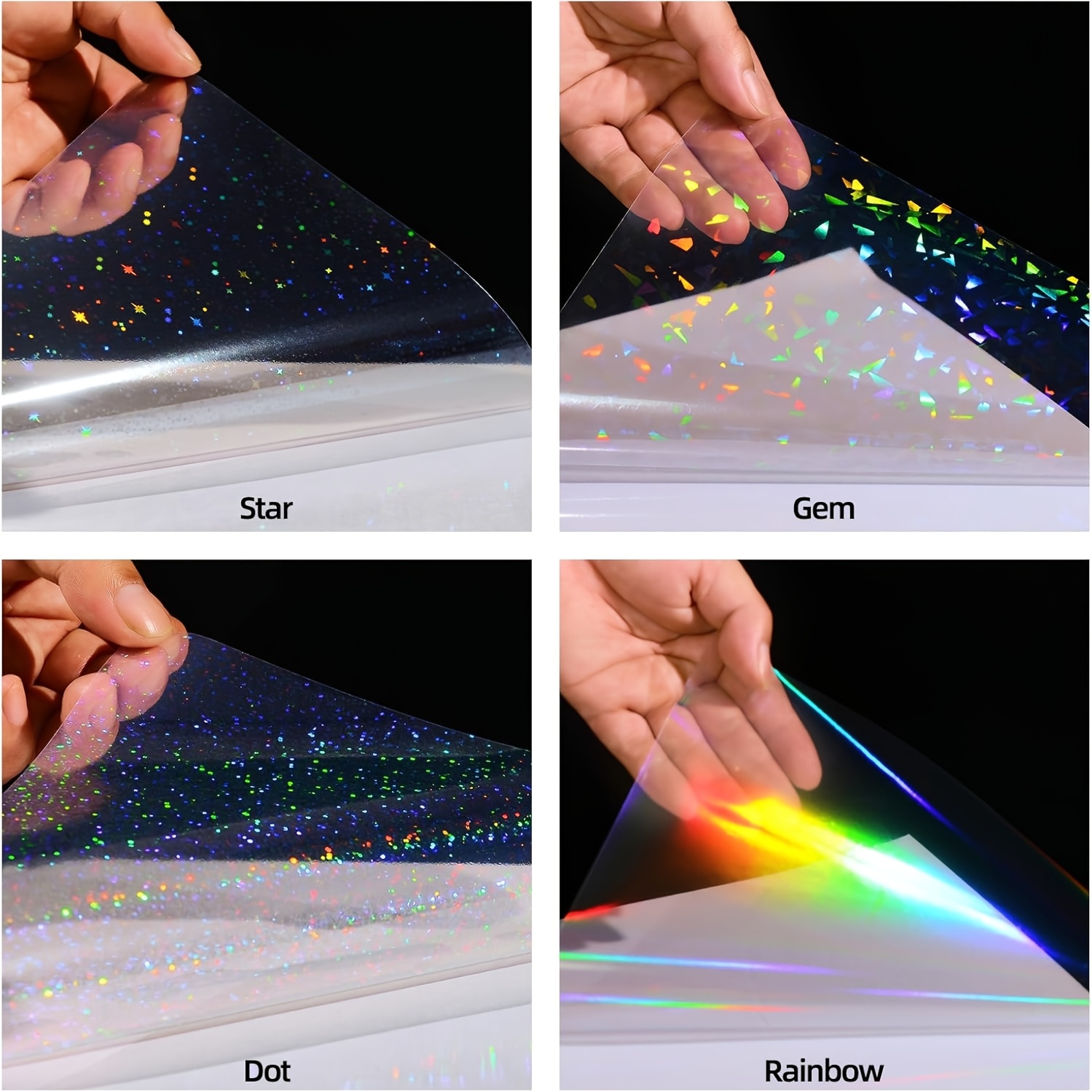 Image of A4 Holographic Laminated Sheets, 20 Transparent Self-adhesive Vinyls, With Starry Rainbow Gem Dot Patterns, Suitable For Diy Crafts, Scrapbooking, And Card Making