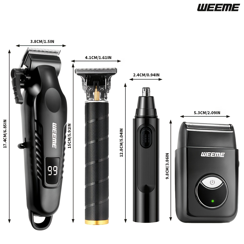 WEEME 4pcs Men's facial grooming set, household electric hair clipper set USB fast-charging electric hair clipper + T-trimmer + razor + nose hair clipper Haircutting
