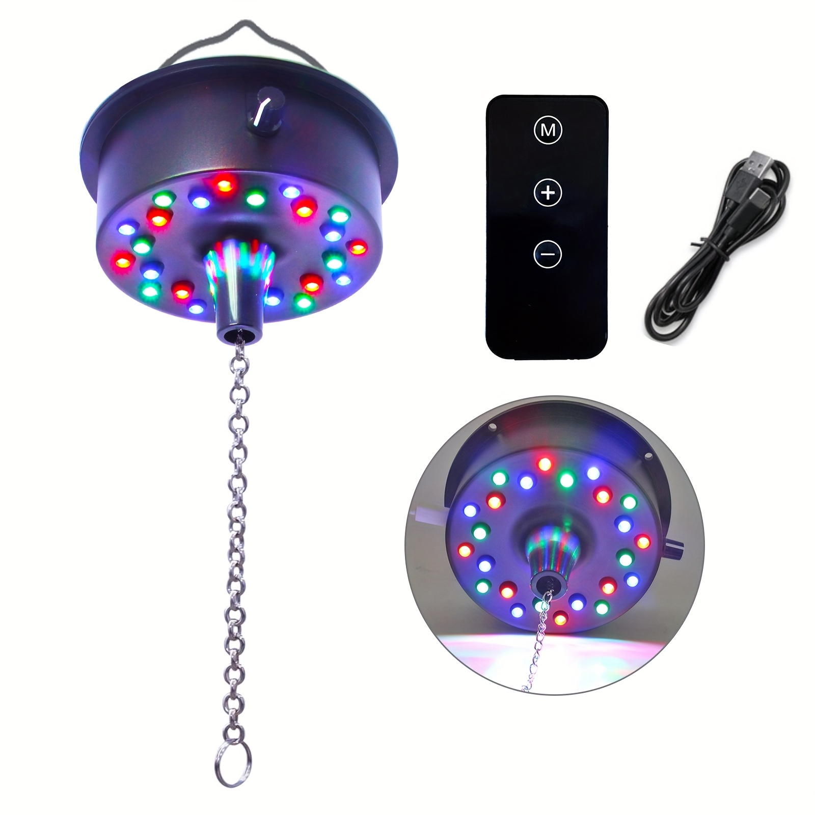 TEMU Remote Control Disco Ball Rotating Motor With 24 Led Beads & Chain - 5 Rpm Adjustable Speed, Plug/battery Powered (compatible With 6"/8"/12"