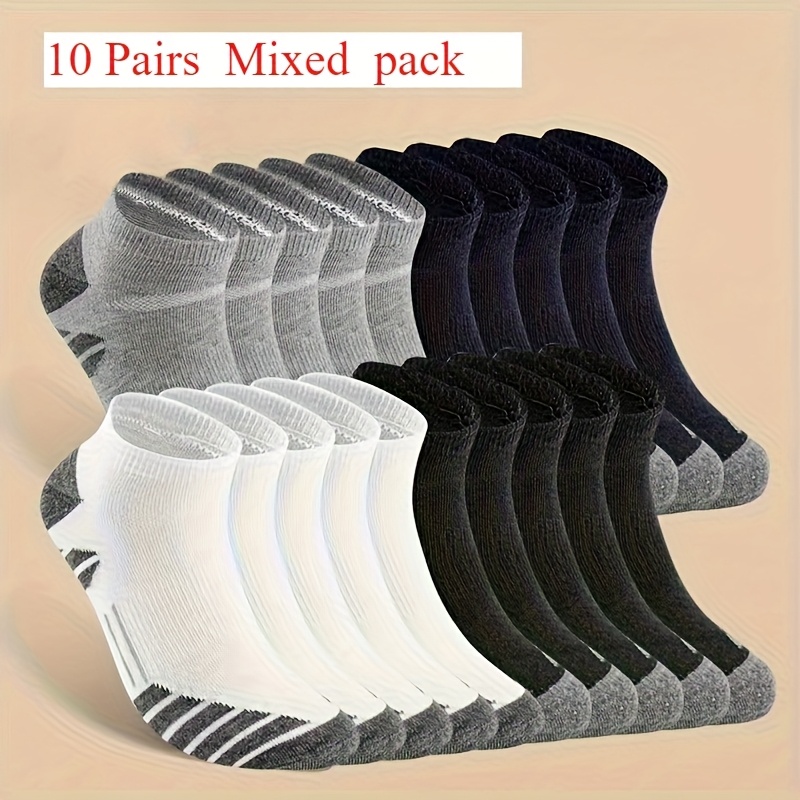 Image of 10/20 Pairs Men's And Women's Low-cut Crew Socks - Moisture-wicking Breathable Socks With Elastic Ribbed Cuff, Solid Options For Casual And Athletic Wear