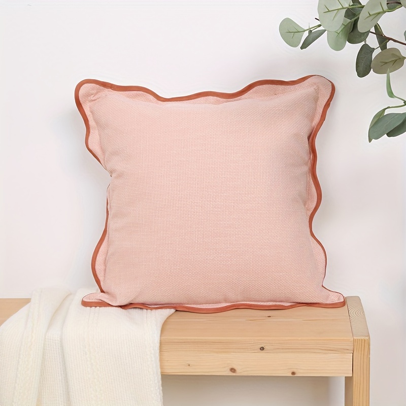 Image of 1pc, Scalloped Throw Pillow Covers, Decorative Pillow Covers 18" X 18" Cute Boho Couch Pillow Covers, Case For Living Room Couch, Aesthetic Funky Preppy Pillow Cover, Accent Pillow Cover