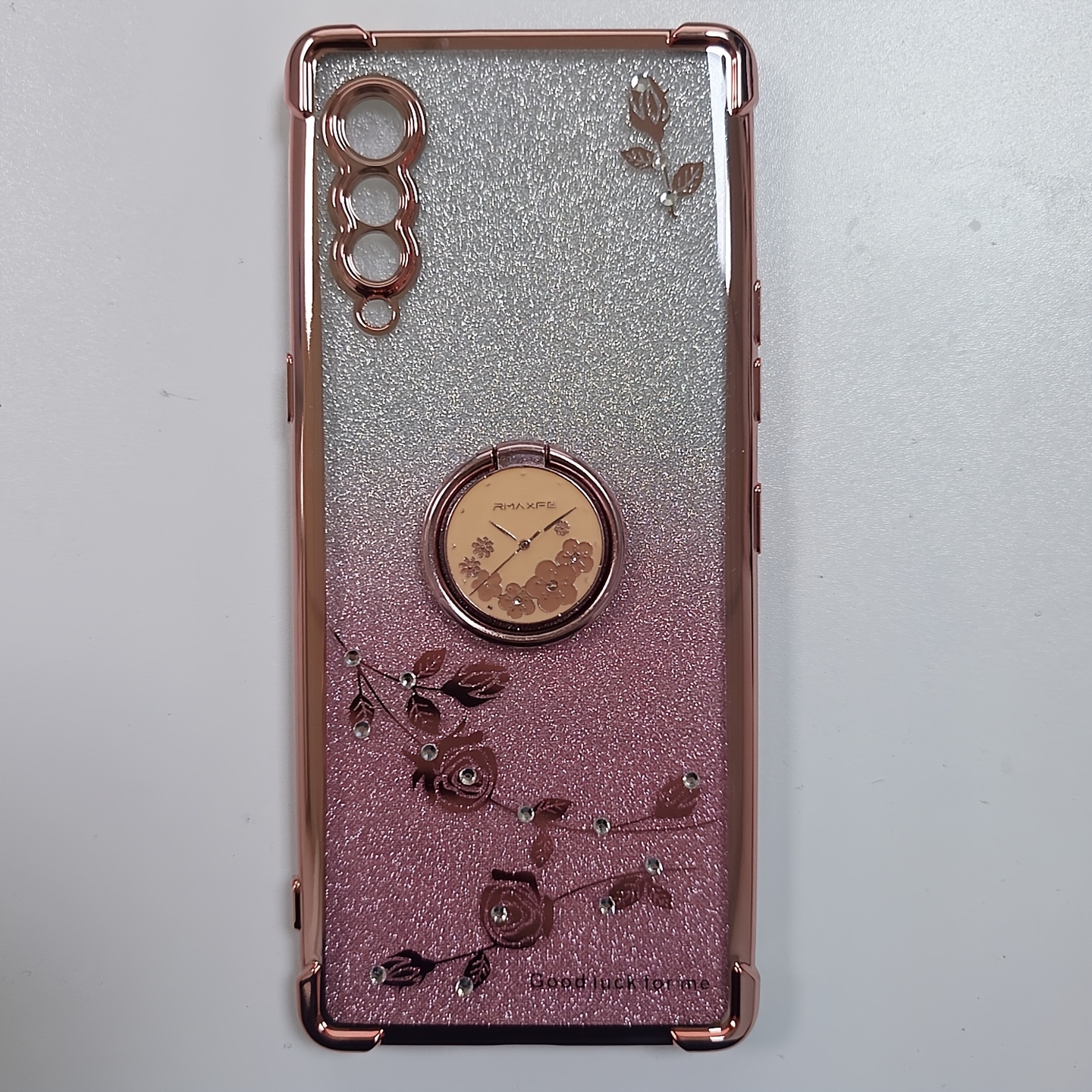 TEMU Phone Case - Compatible With Lg Velvet, This Phone Case Features A Rotating Foldable Ring Stand, -dimensional Gradient Starry With Rose Flowers,