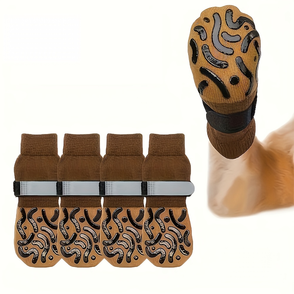 Image of 4pcs Set Of Anti Slip Dog Socks, Preventing Licking And Biting Of Hardwood Floors, , Paw Protection, And Scratch Resistant Dog Socks
