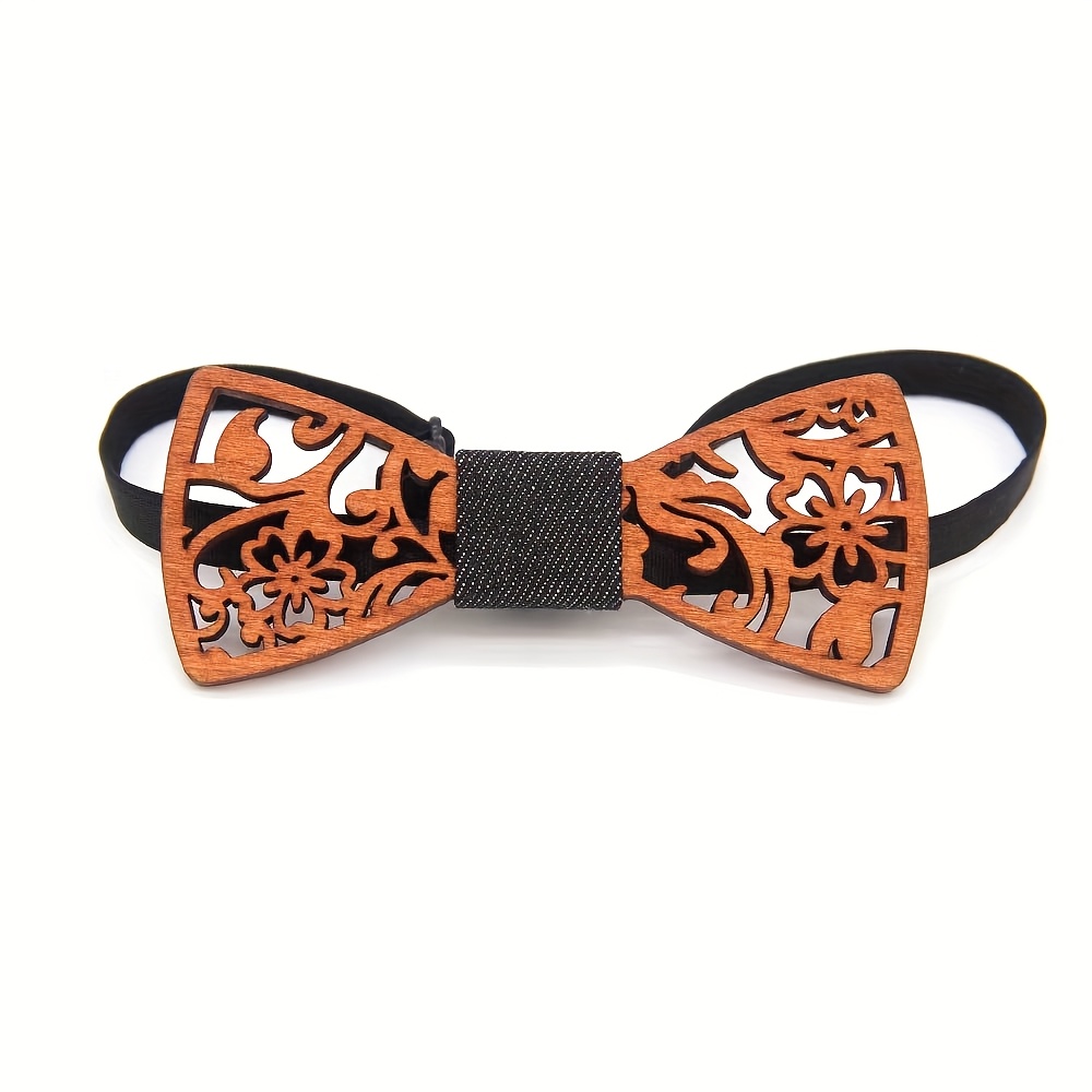 Vintage Woode Bow Tie Adjustable Strap Bowtie Natural Wood Pattern Neck Fit For Men Unisex Gifts Boyfriend's Dad's Gifts