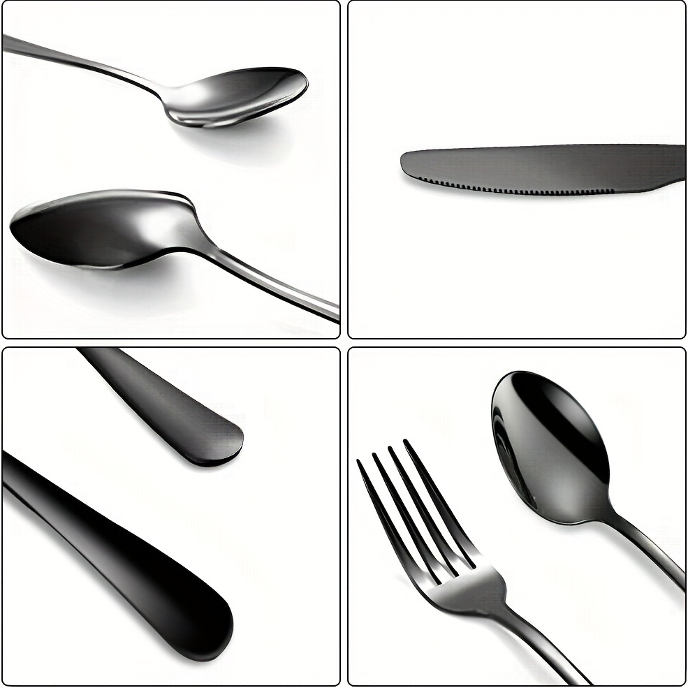 personalized stainless steel tableware set customized engraved names reusable tableware sets for   birthdays black and   silverware set suitable for home offices schools camping Product details 9