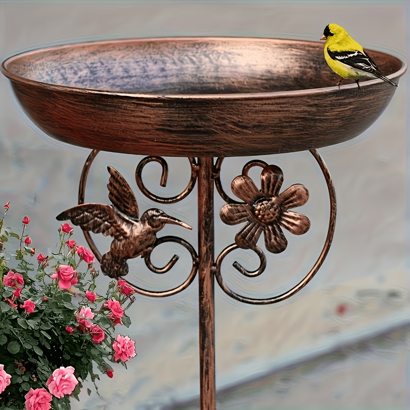 metal outdoor bird bath and feeder set with 5 claw base column sunflower design no fountain weather garden decor for courtyard terrace or backyard