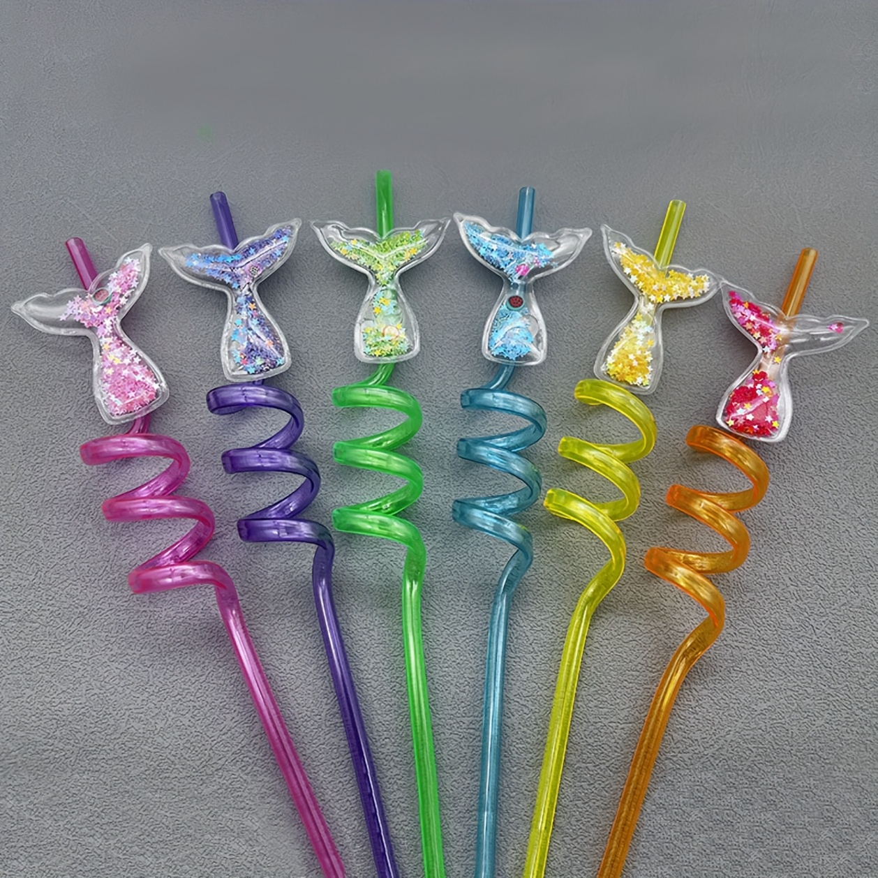 Image of Of 6 Mermaid-shaped Straws For Bar Parties, Made Of Safe Plastic With A Spiral Design, Perfect For Party Decorations, Supplies, And Holiday