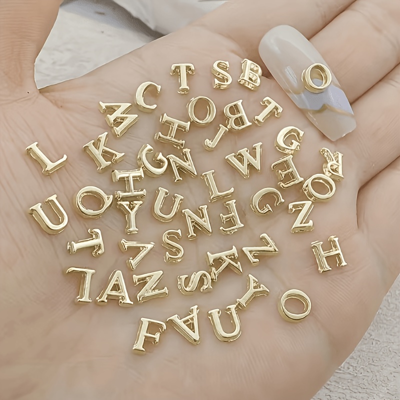 TEMU 104pcs Set Of Minimalist 26 English Letters (4 ), Mixed Metal Alloy 3d Nail Art Charms And Rhinestones