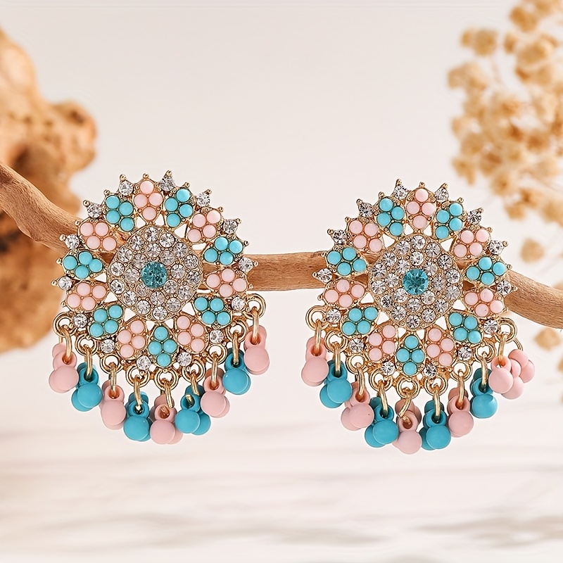 Jhumkas Indian Earrings For Women Peacock Crystal Traditional Jhumki Gypsy Long Tassel Bell Drop Chandbali Earring Boho Bollywood Jewelry Gift Wedding Prom Wear (Gold-Tone