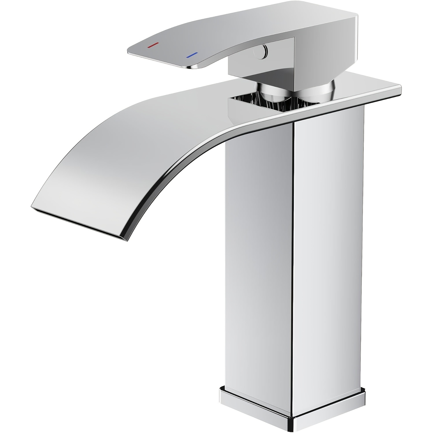 Image of Modern Single-handle Waterfall Bathroom Faucet With Single-hole Installation Suitable For Water, Polished Chrome Mixer Tap, Valve & Valve Hardware Included, Faucet For Sink For Or Commercial Use