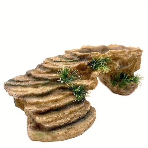 resin lizard hideaway house with ramp and greenery realistic terrarium decor for reptiles amphibians and aquatic pets