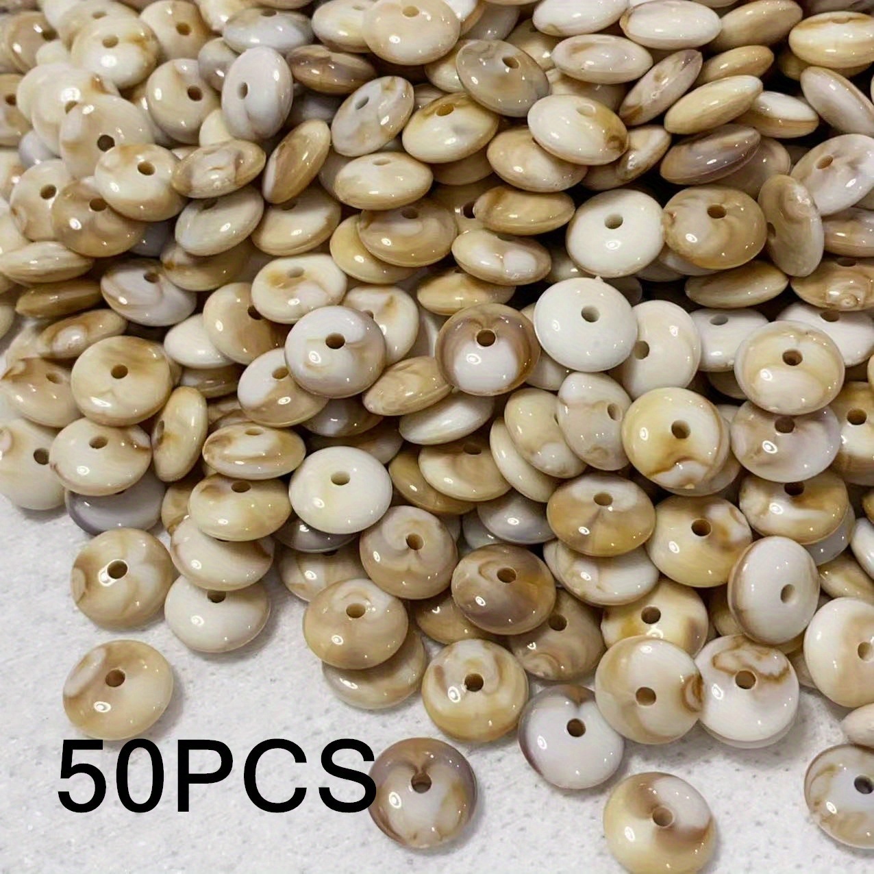 TEMU Lot de 50 perles d'espacement plates rondes bicolores 10x4 mm, accessoires artisanaux vintage pour sacs, vêtements, bijoux, bracelets, , boucles
