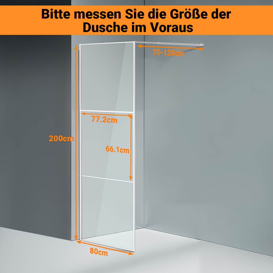 Glass Shower Partition | 80x200cm, Polished Silvery/black Aluminium Frame + Clear Esg Glass | A Soft Visual Division Without Blocking Light; Suitable For Floor-mounted Or Base-mounted Installation