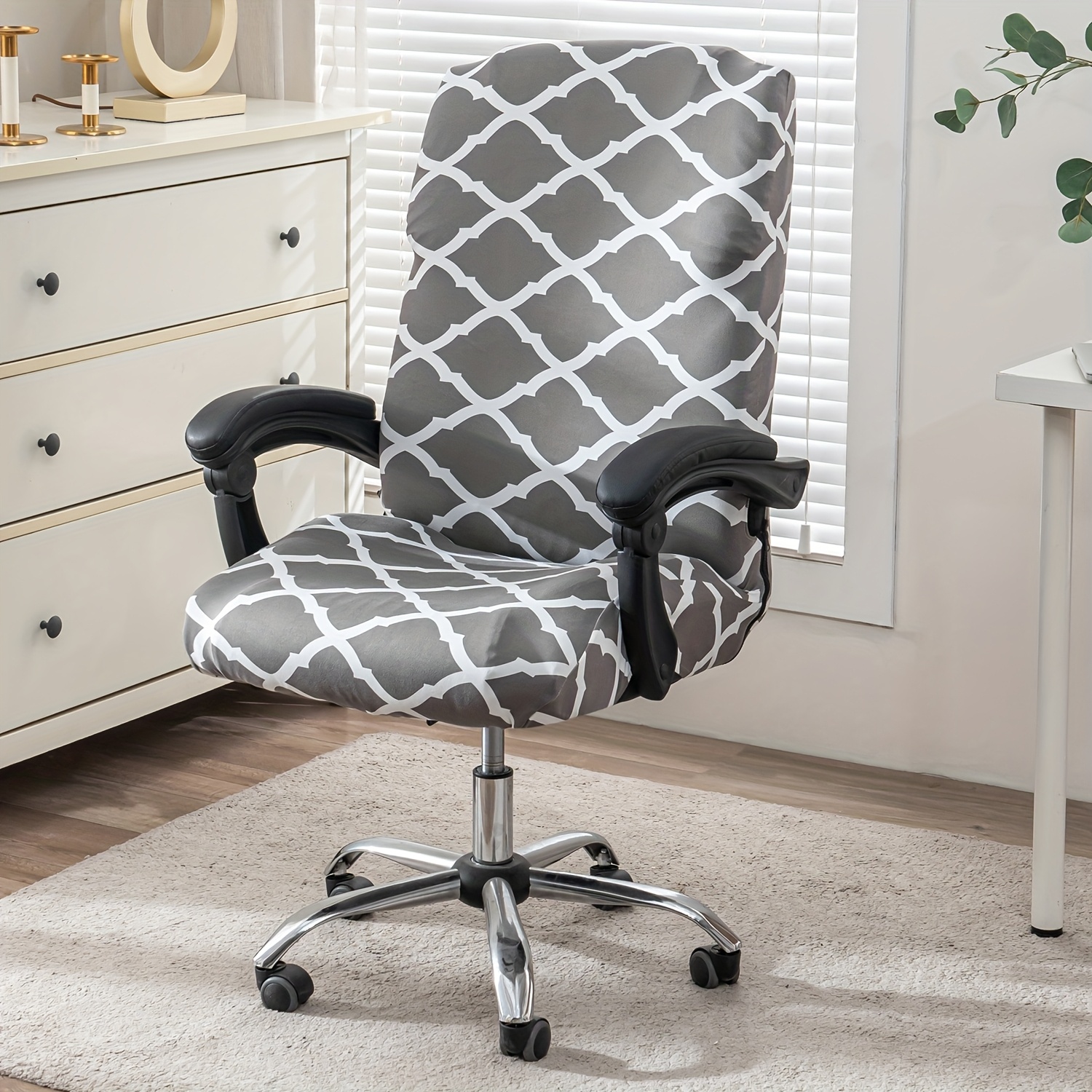 TEMU 1pc Stretch Printed Chair Covers, Universal Desk Rotating Chair Slipcovers, Removable Washable Spandex Chair Protector Cover With Zipper,