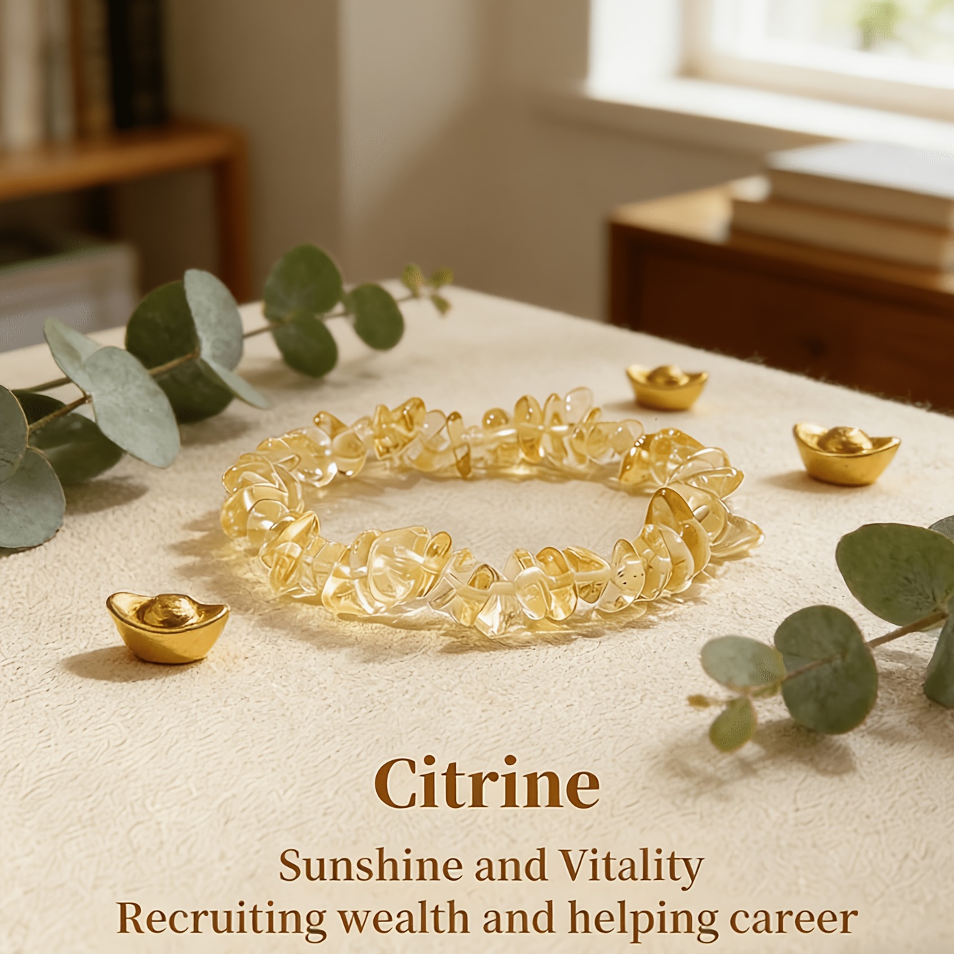 TEMU Pulsera de piedra triturada de citrino para mujer, joyería de y profesional, pulsera de chakra de , accesorio de estilo bohemio para regalo, del