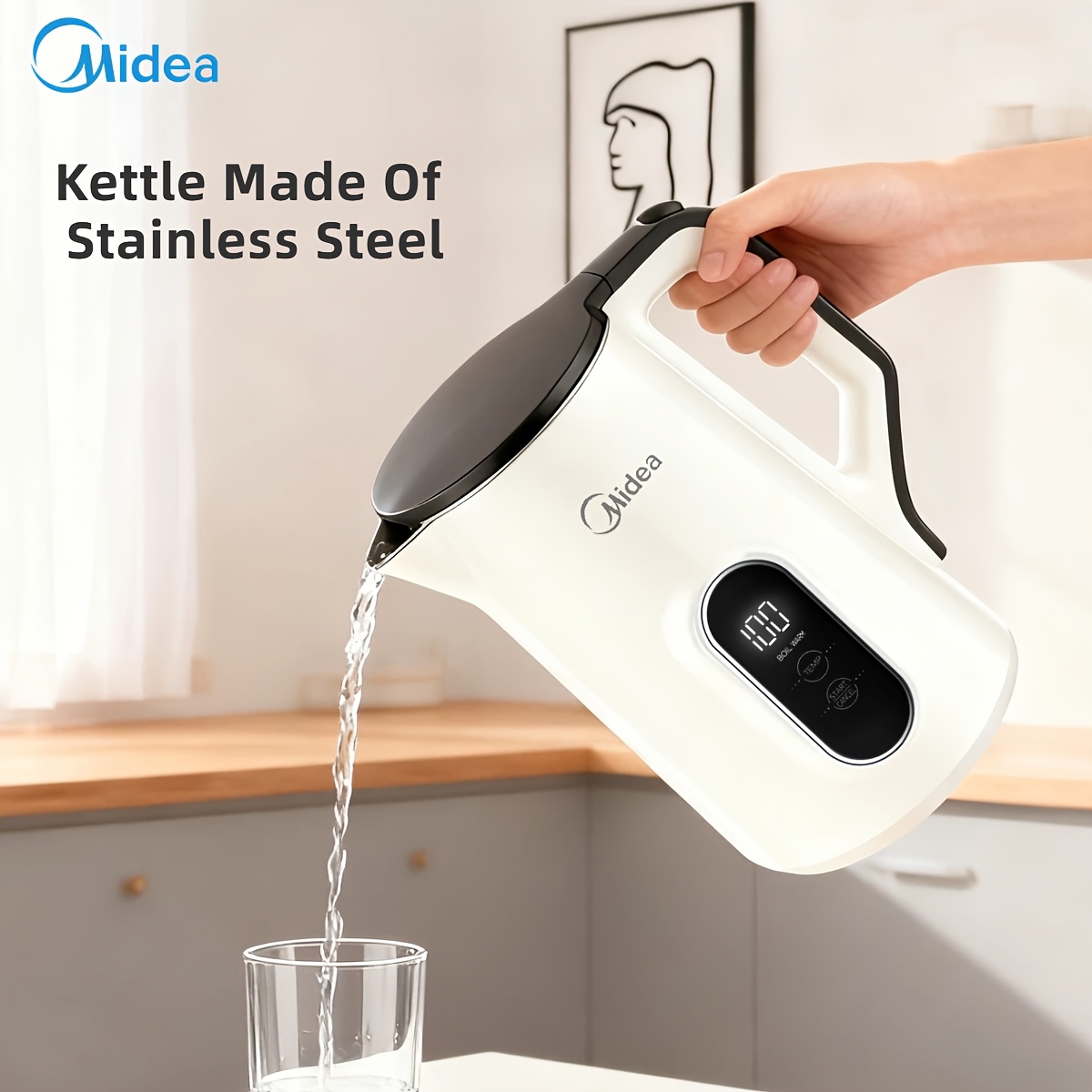 Image of Midea 1.5l Electric Kettle, 2200w Fast Heating, 45°c-100°c Temperature , Stainless Steel Interior And Construction For Everyday Use