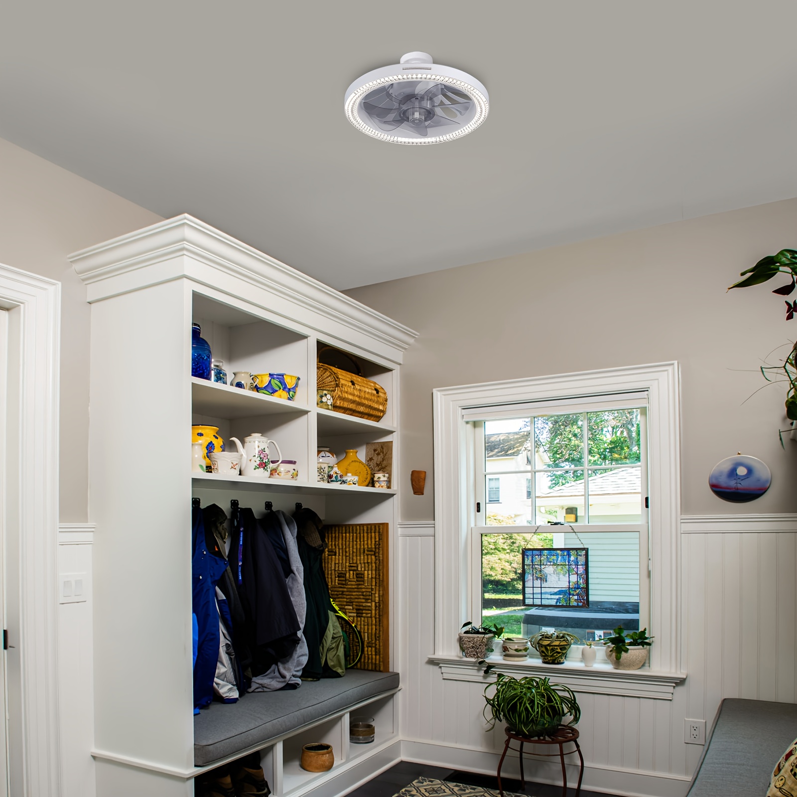 1pc fan with light & remote control, screw-in pendant fan with 3-speed wind adjustment, 3000-6500k adjustable led light, e26/e27 base, for bedroom, kitchen, living room, storage room, ceiling fan light fixture, kitchen lighting, modern lighting, durable construction Product details 5