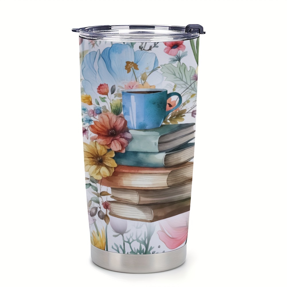 TEMU 1pc 20oz Stainless Steel Insulated Water Cup With Pink Sunlight Patternand Books Text - Perfect Day Gift With Straw Included,christmas Gifts,valentine's Day Gifts