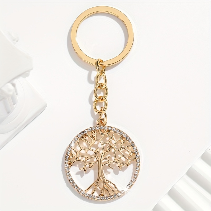 TEMU 1pc Of Fashionable Round Of Life Keychain Pendant Accessory, Inlaid With Rhinestone Embellishments, Suitable For Women' Key Box Packaging