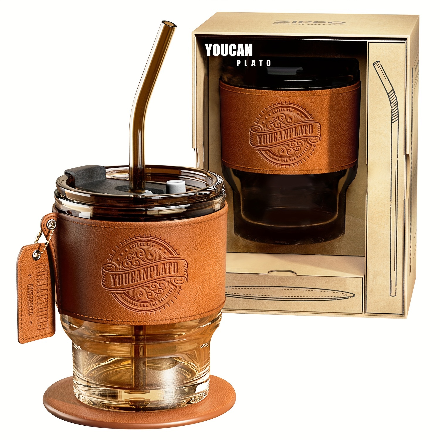 vaso de vidrio para café de 14 oz con  , taza de viaje para café, botella de agua para hombres o mujeres, térmico para  ,   y viaje,   de limpiar, libre de bpa