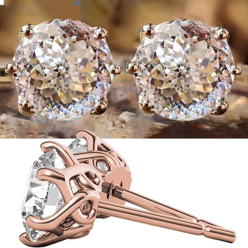 TEMU 100% S925 Silvery Portuguese Cut D Moissanite Screw Back 6 Prong Stud Earring For Women