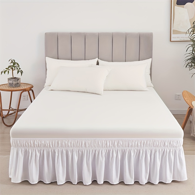 

Elegant 18-inch White Polyester Bed Skirt - 90gsm Brushed Fabric With Double Elastic Bands, Contemporary Style, Machine Washable For Modern Bedroom Decor