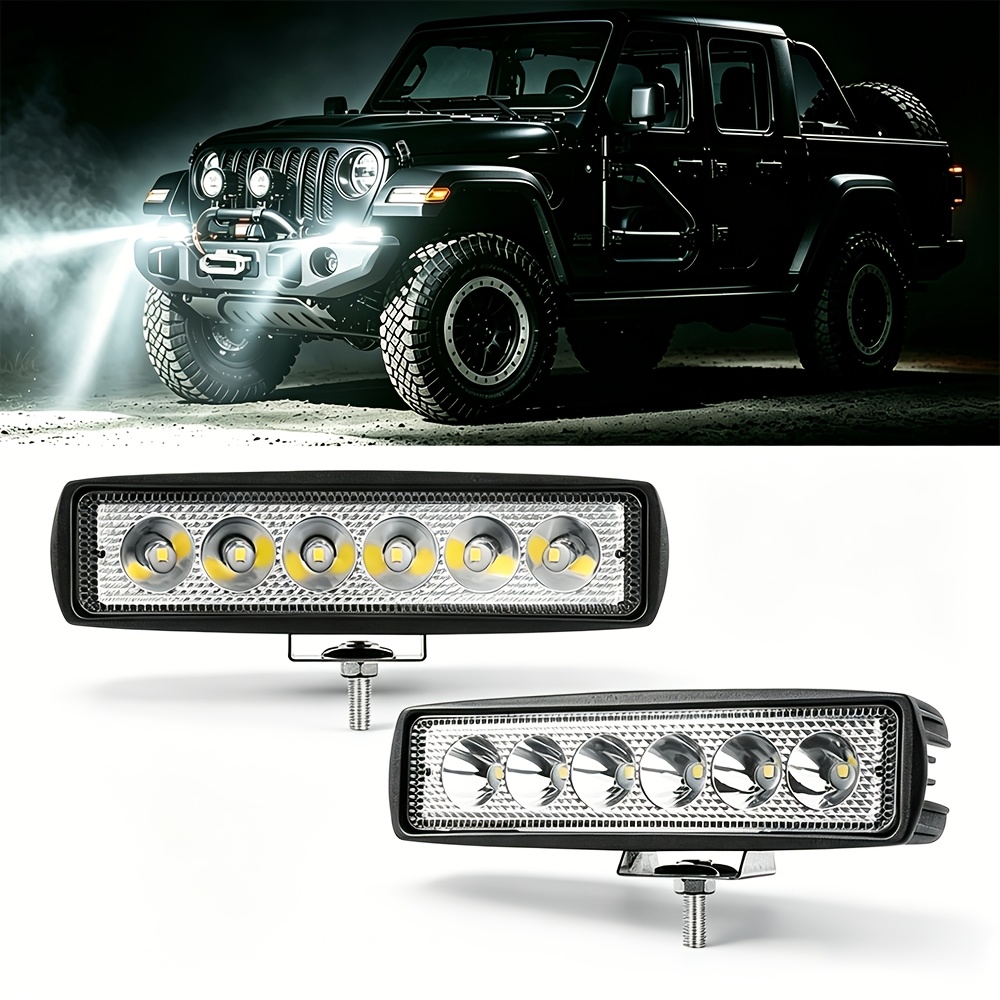 TEMU 2pcs 6 Led Car Work Light High Bright Spotlight Universal Offroad Driving Fog Headlights Drl Driving Lamp 12v, Without Battery