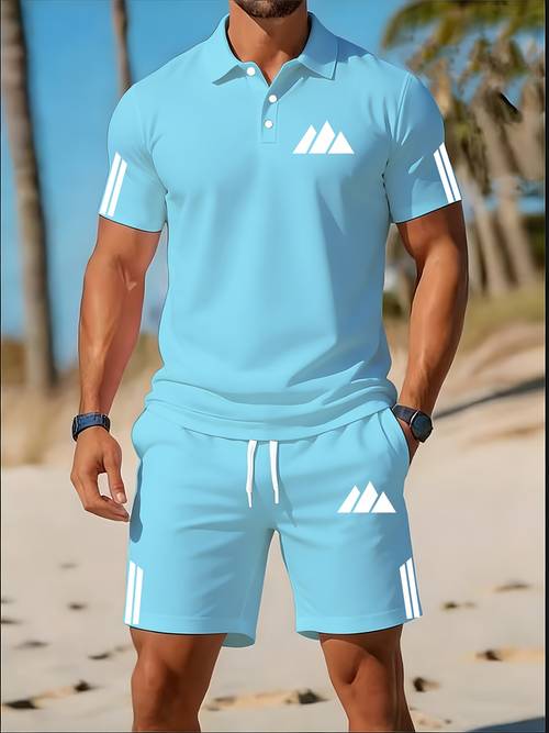 mens lightweight golf shirt short sleeve set men quick dry moisture wicking hiking summer 2pcs outfit travel portable summer wear