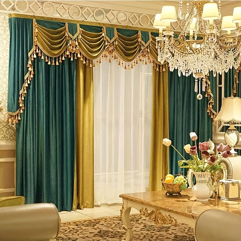 

Curtains European Luxury Living Room Decoration Villa Bedroom Living Room Thickened Color Blocked Velvet Fabric Finished Curtains