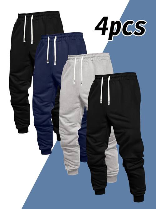 4pcs casual pants for men solid pants slightly elastic ankle pants jogging pants mens pants suitable for home outdoor sports dating dining cycling vacation and other activities