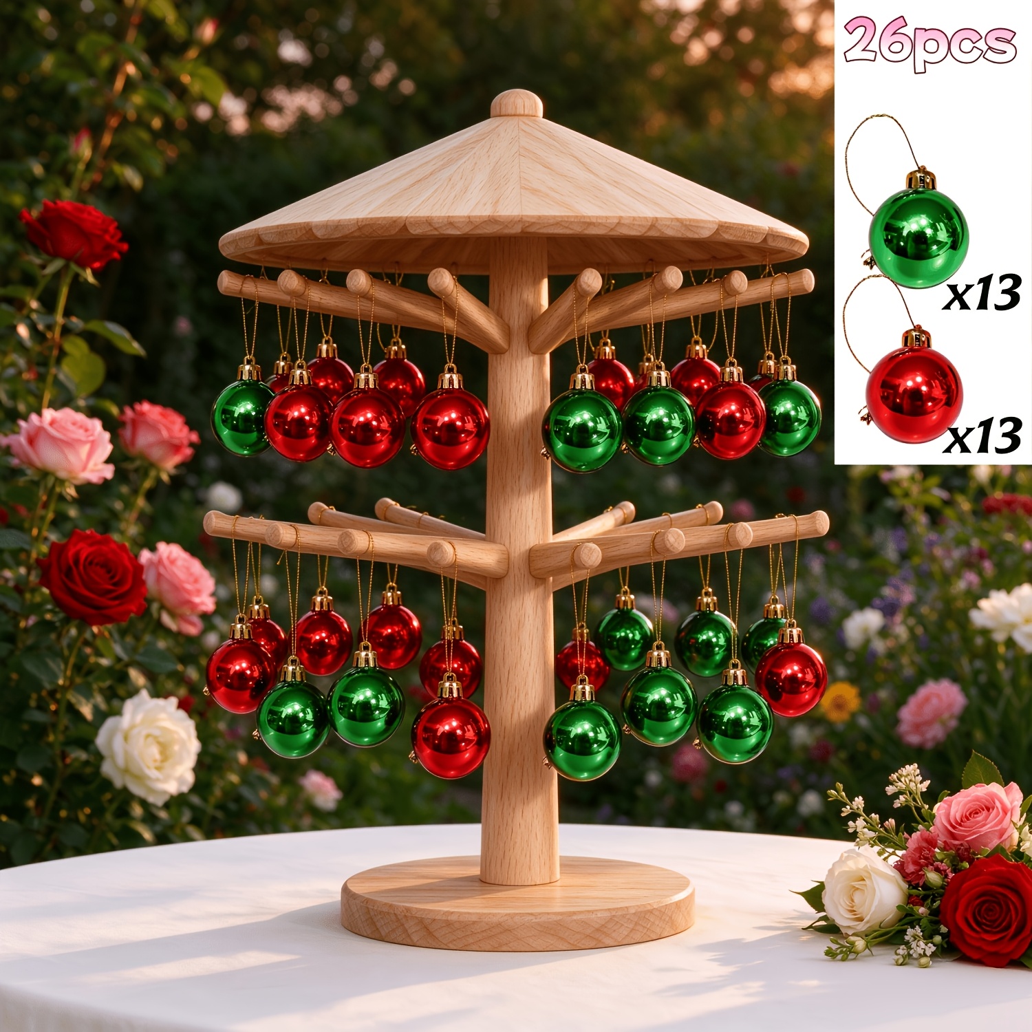 TEMU 26pcs - Luxurious Hanging Glossy Christmas Balls, 13pcs Red And 13pcs Green, Essential Holiday Decorations, Christmas, Halloween, New Year,