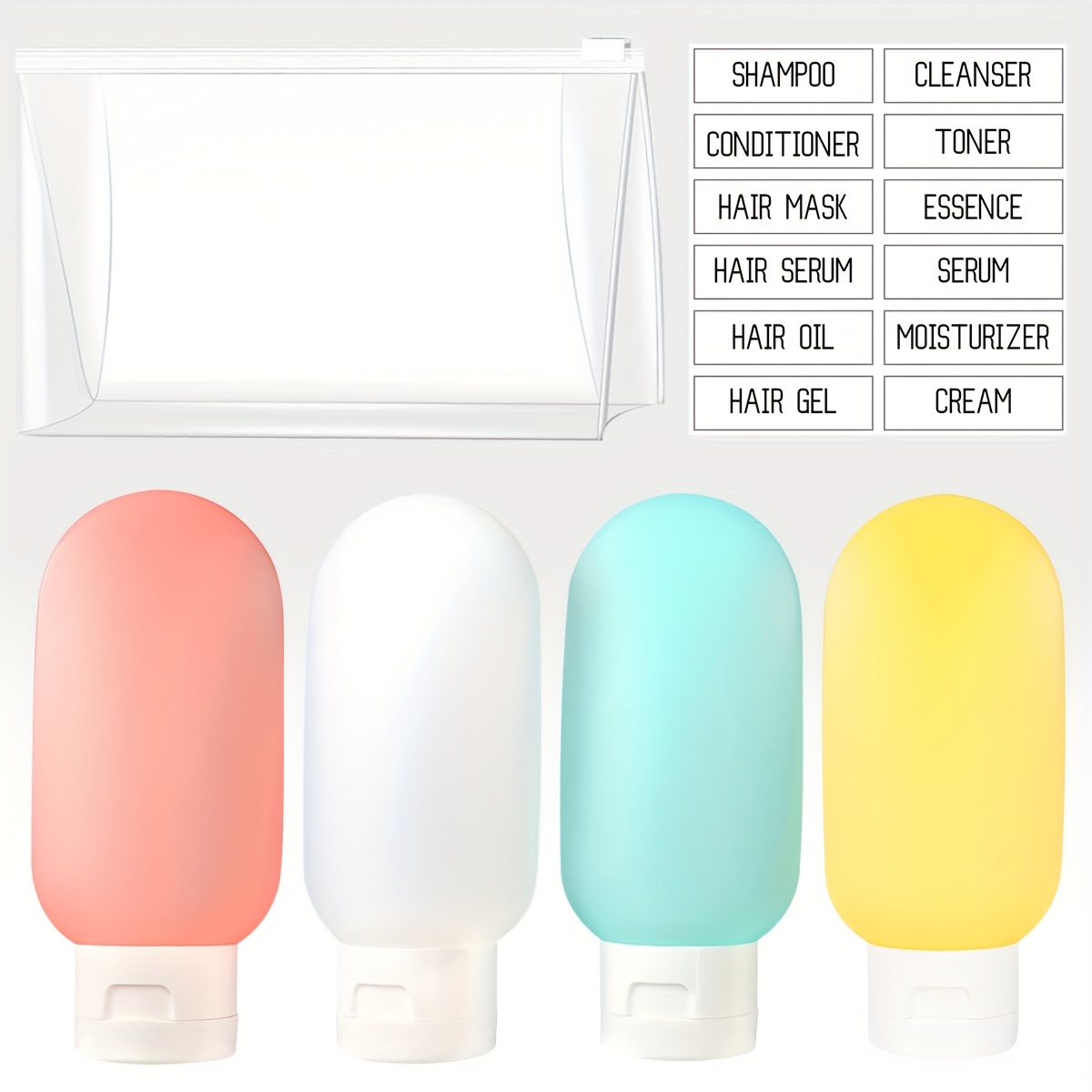 TEMU 100ml Squeezable Travel Size Containers 4pcs Empty Travel Bottles For Toiletries Leakproof Shampoo Conditioner Bodywash Dispenser Travel