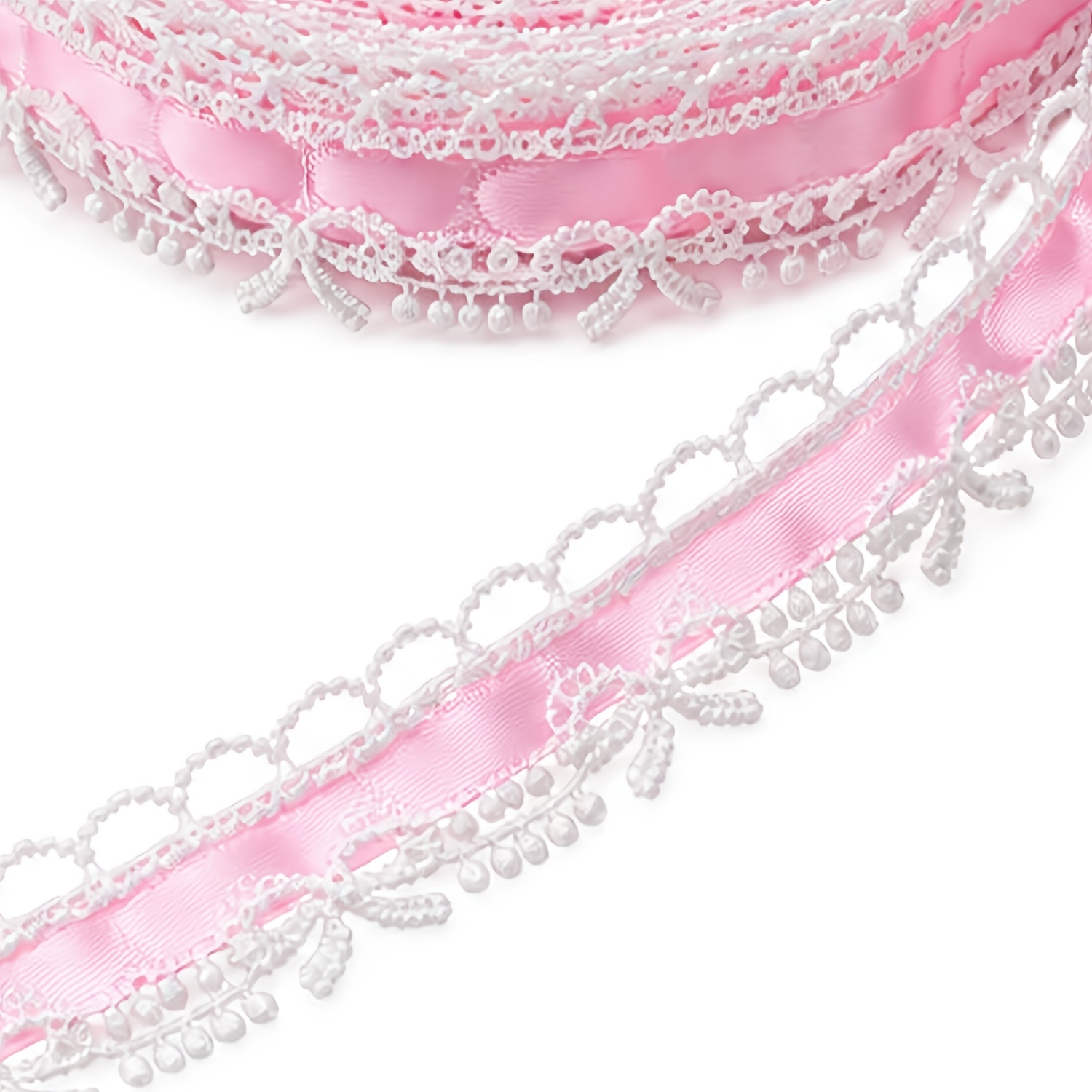 TEMU 5 Yards de Ruban de Dentelle Rose avec Nœud, Garniture de Dentelle Rose pour Couture, Emballage de Bouquet, Artisanat et Décorations de Mariage.