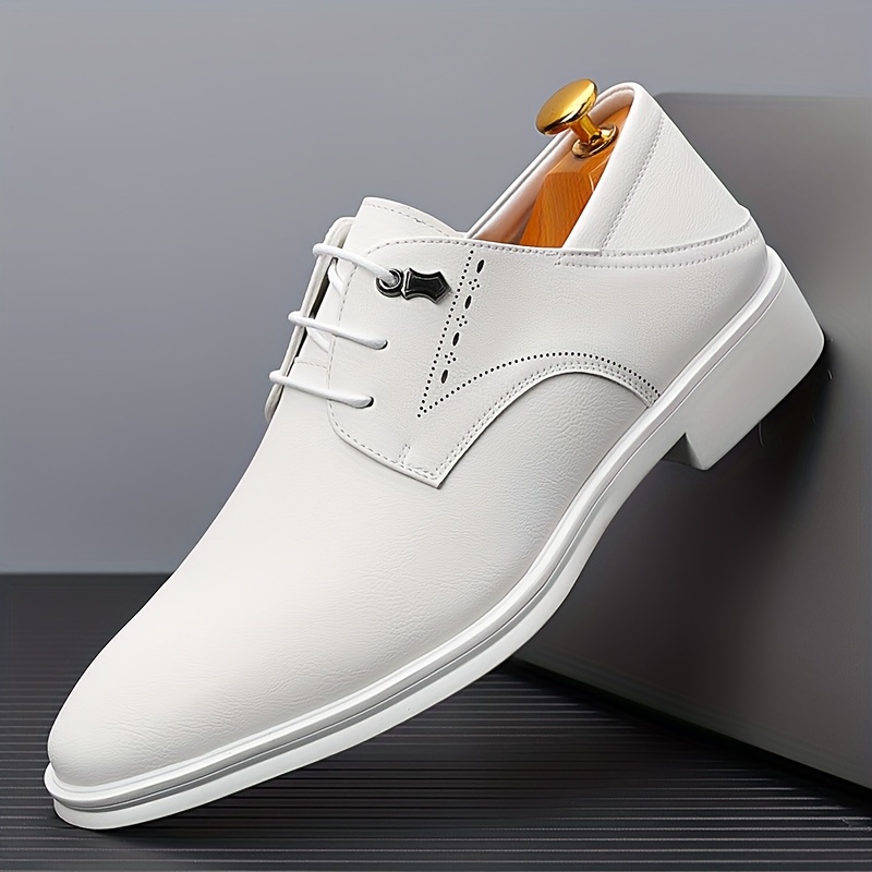 herren weiße oxford-schuhe - klassische business-casual schuhe mit   zehenpartie, schnürdesign & gummisohle für freizeitkleidung, vielseitige anzugschuhe | schlankes spitzenabsatz | synthetisches obermaterial