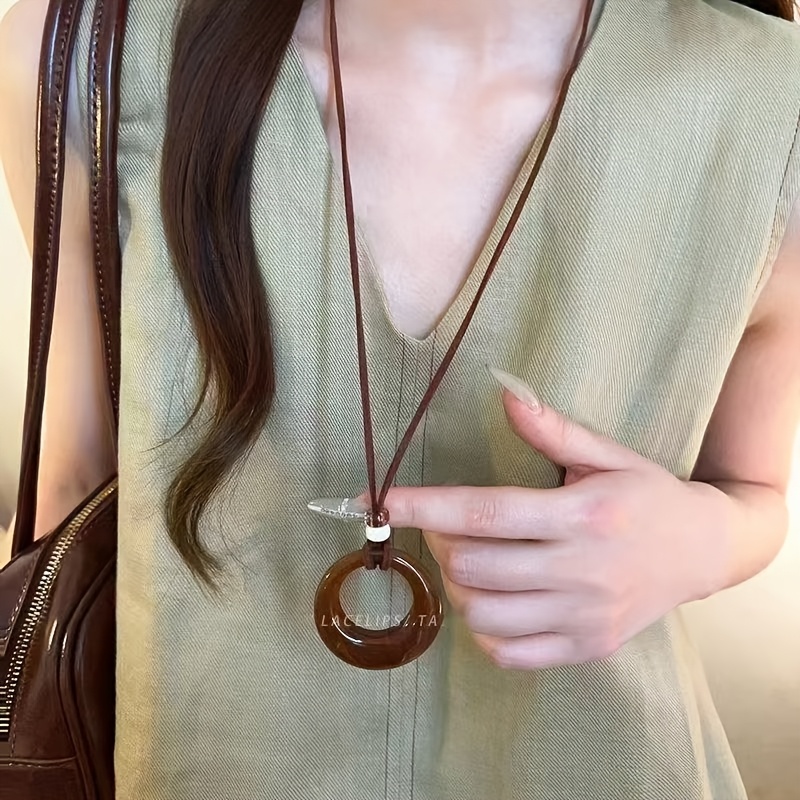 Image of Retro Hoop Pendant Long Necklace For Women 2025 Summer New Arrival Luxurious New Chinese Style Niche Minimalist Necklace Accessory