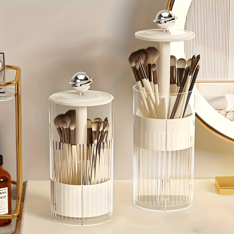 transparent   lift makeup brush holder suitable for 5 family   dustproof vanity cosmetic storage box automatic lifting eyebrow pencil and brush bucket high end organizer advanced texture desktop   lift storage container with lid Product details 1