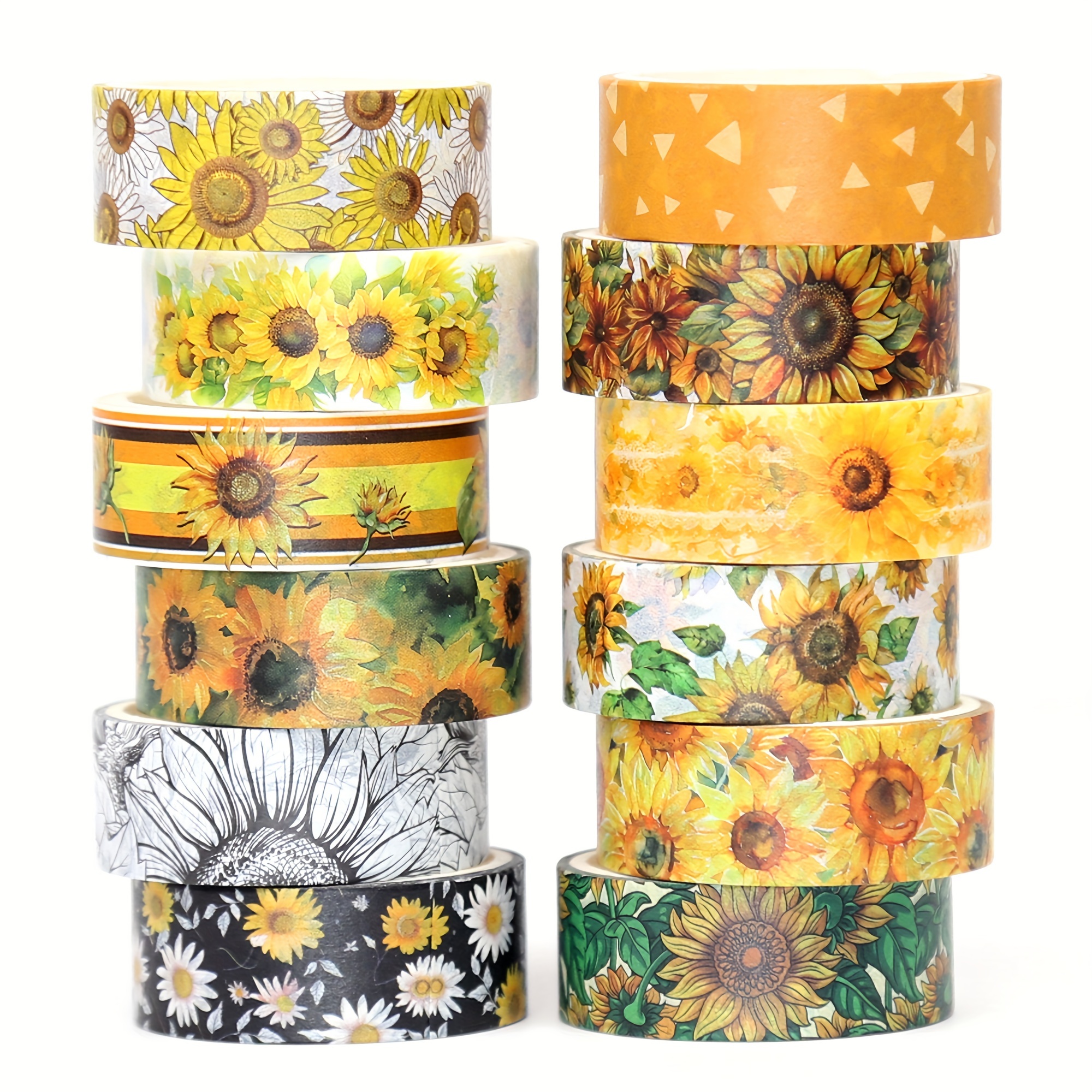 

Sunflower Washi Tape Set: 12 Rolls Of Decorative Sunflower Tape, Yellow Sunflower Adhesive Tape, For Stationery, Scrapbooking, Diy Crafts, And Gift Wrapping